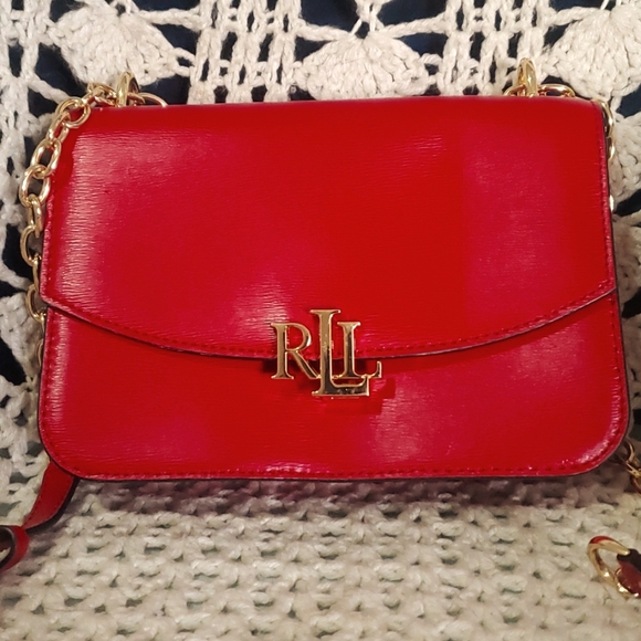 Ralph Lauren Leather Madison Crossbody Handbag Red - Picture 2 of 7